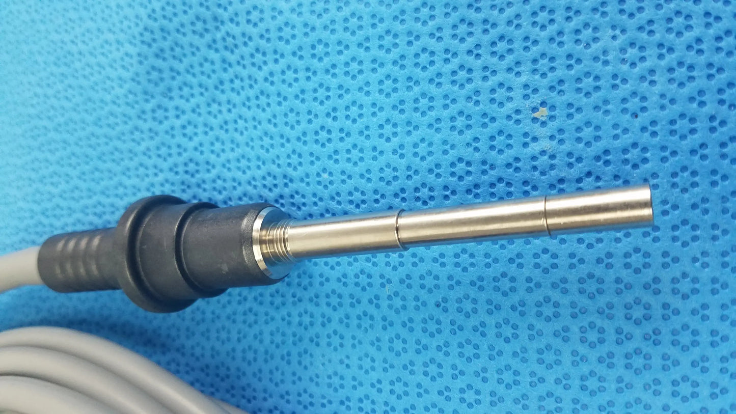 Silver metallic probe with black plastic housing and gray cable for olympus wa03300a light guide in medical equipment