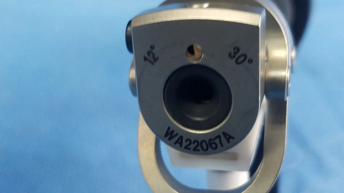 Silver metallic passive monopolar working element telescope with engraved markings and black lens by Olympus