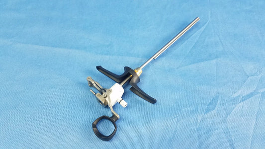 Silver Olympus WA22367A bipolar passive working element with black and white handles and ergonomic grip
