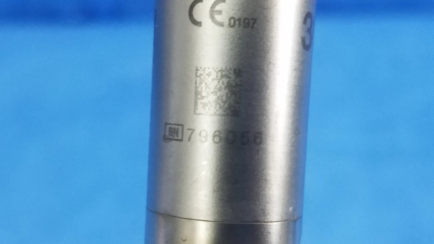 Silver cylindrical rigid telescope made of metal with engraved markings and qr code for Olympus wa2t430a oes elite model