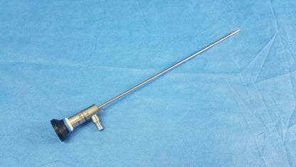 Silver surgical oes elite wa2t470a rigid telescope with black and blue rubberized handle and long metallic shaft