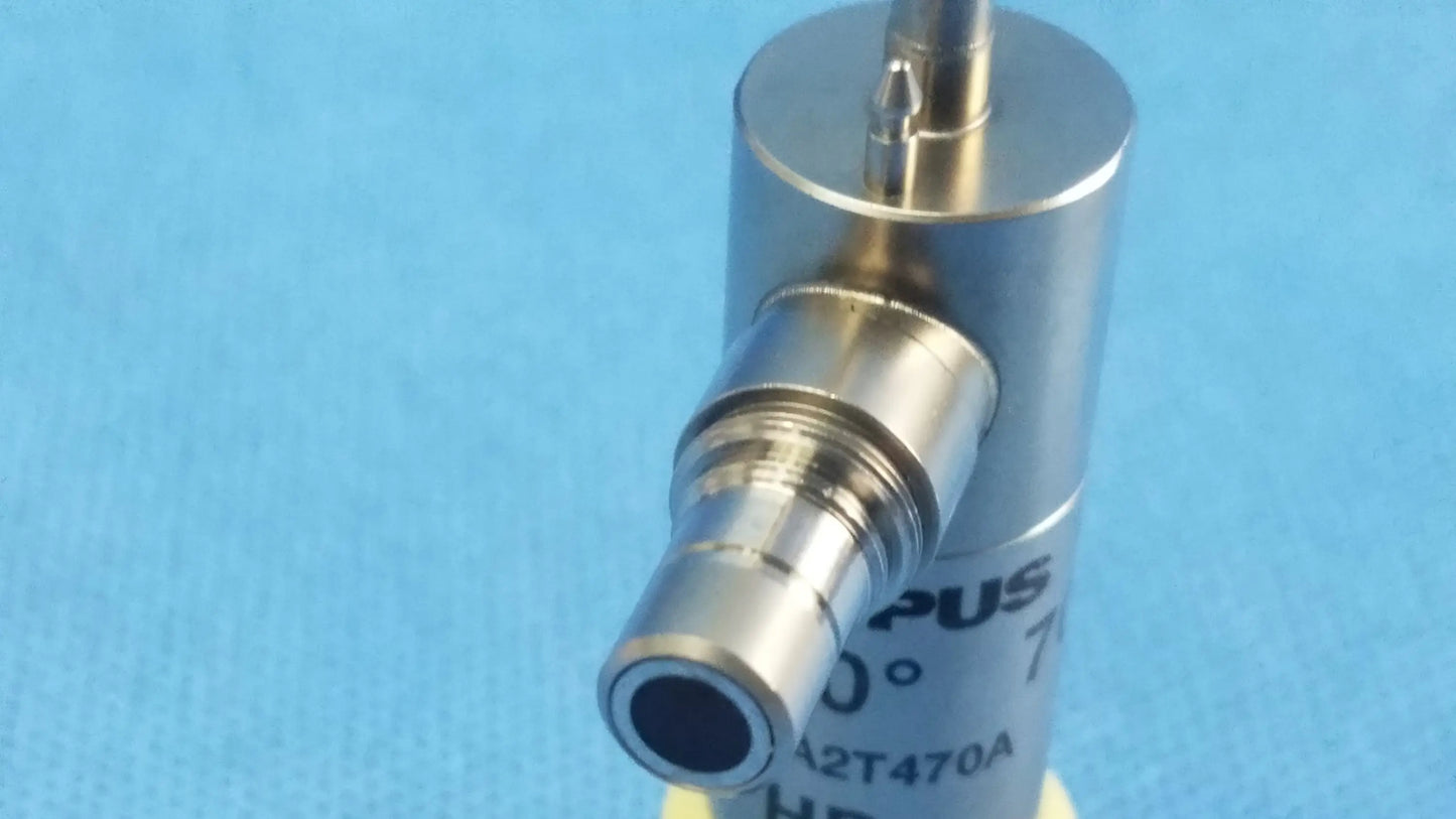 Silver metallic cylindrical sensor with threaded ports and engravings on olympus oes elite wa2t470a rigid telescope