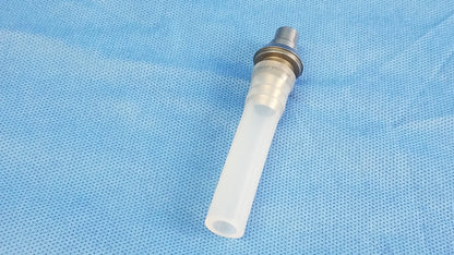 Clear plastic evacuation adapter with metallic threaded cap compatible with olympus outer sheath model wa33026a ellik