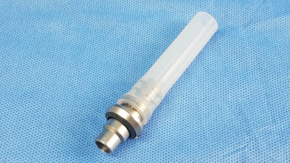 Clear plastic evacuation adapter with metallic threaded connector compatible Olympus WA33026A for outer sheath use