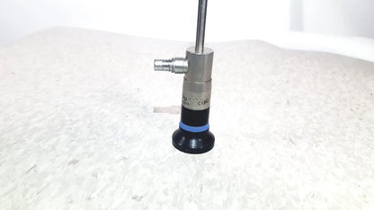 Silver and black olympus wa50373 autoclaveable laparoscope with blue ring near base for laparoscopic medical use