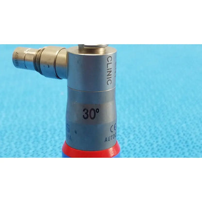 Silver metallic autoclavable ent sinuscope wa96201a with 30 degree angled tip and red blue plastic end caps by olympus