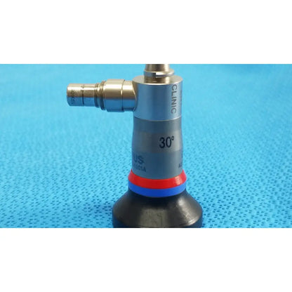 Silver metallic olympus wa96201a autoclavable ent sinuscope endoscope with 30-degree angled tip and red blue bands near base