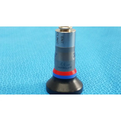 Silver and black autoclavable ent sinuscope valve with red and blue bands labeled clinic ent and ce mark olympus wa96201a
