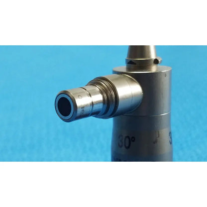 Silver metallic autoclavable ent sinuscope with cylindrical body and angled connector marked 30° olympus wa96201a