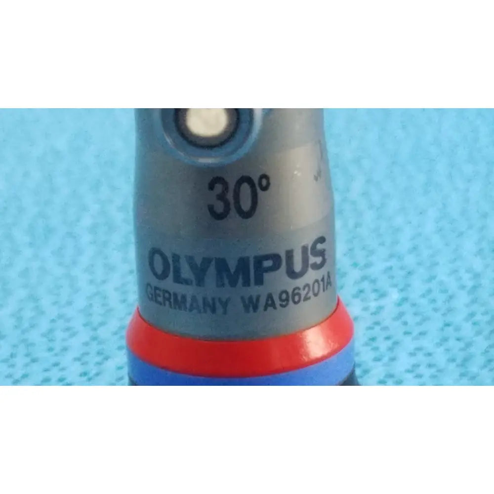 Silver olympus wa96201a autoclavable ent sinuscope lens with 30-degree angle marking and red and blue rings