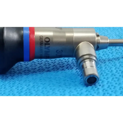 Silver surgical autoclavable ent sinuscope with black handle and red blue bands marked olympus germany 30 wa96201a