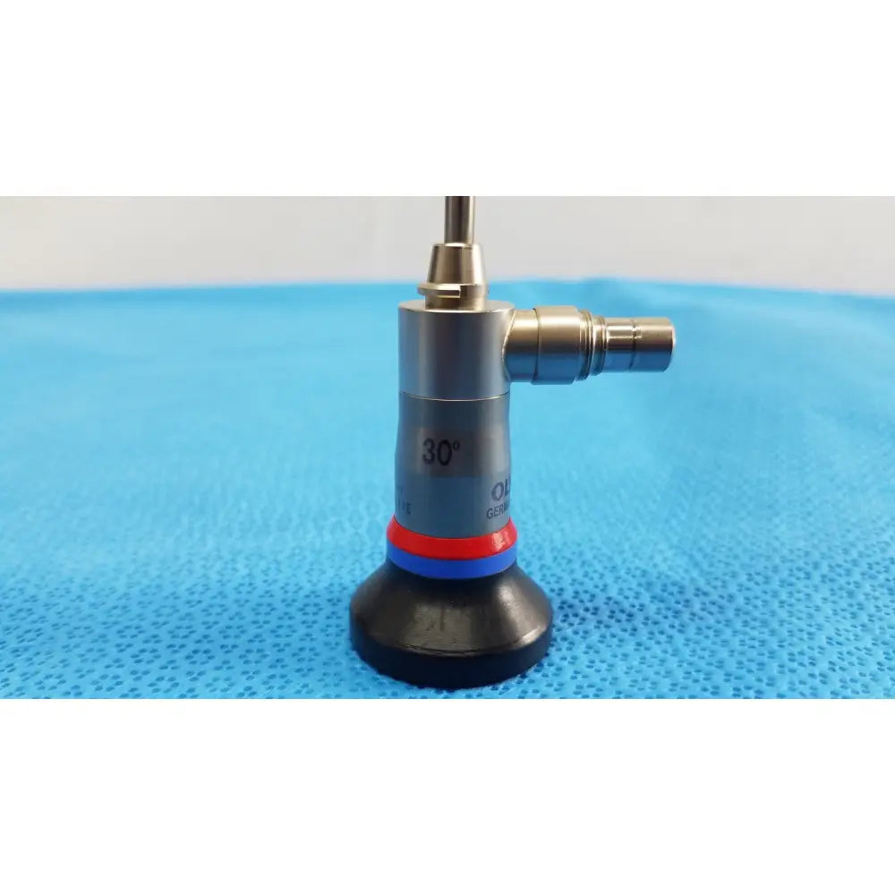Silver autoclavable ent sinuscope with 30-degree angled tip and red blue rings near base olympus wa96201a model wa96201a