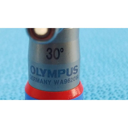 Olympus wa96201a autoclavable ent sinuscope with 30-degree metallic lens featuring red and blue accents