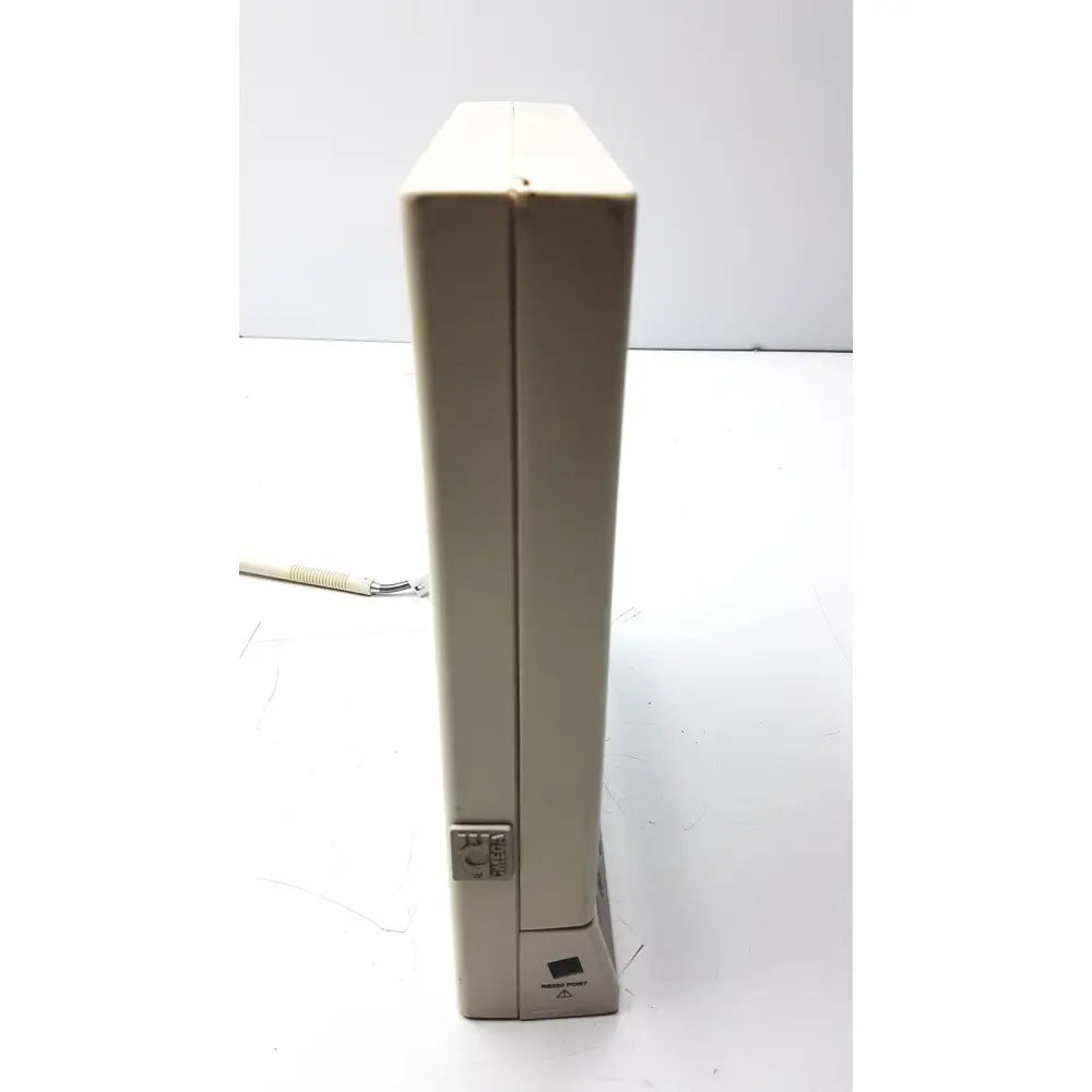 Beige plastic omega ctxl-trh-w humidity chart recorder showing the side label and energy star logo on the back side