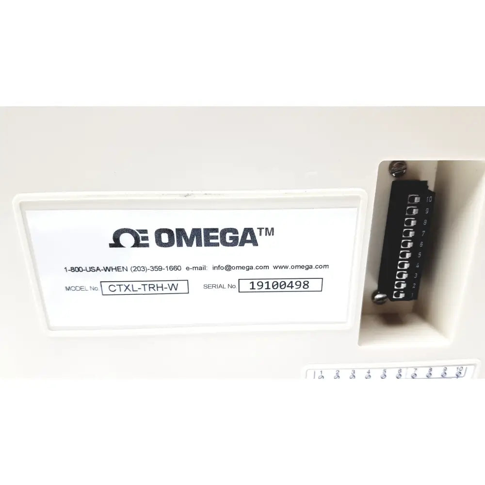 White omega ctxl-trh-w humidity chart recorder with black terminal block for accurate temperature and humidity monitoring