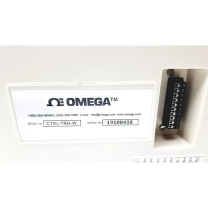 White omega ctxl-trh-w humidity chart recorder with black terminal block for accurate temperature and humidity monitoring