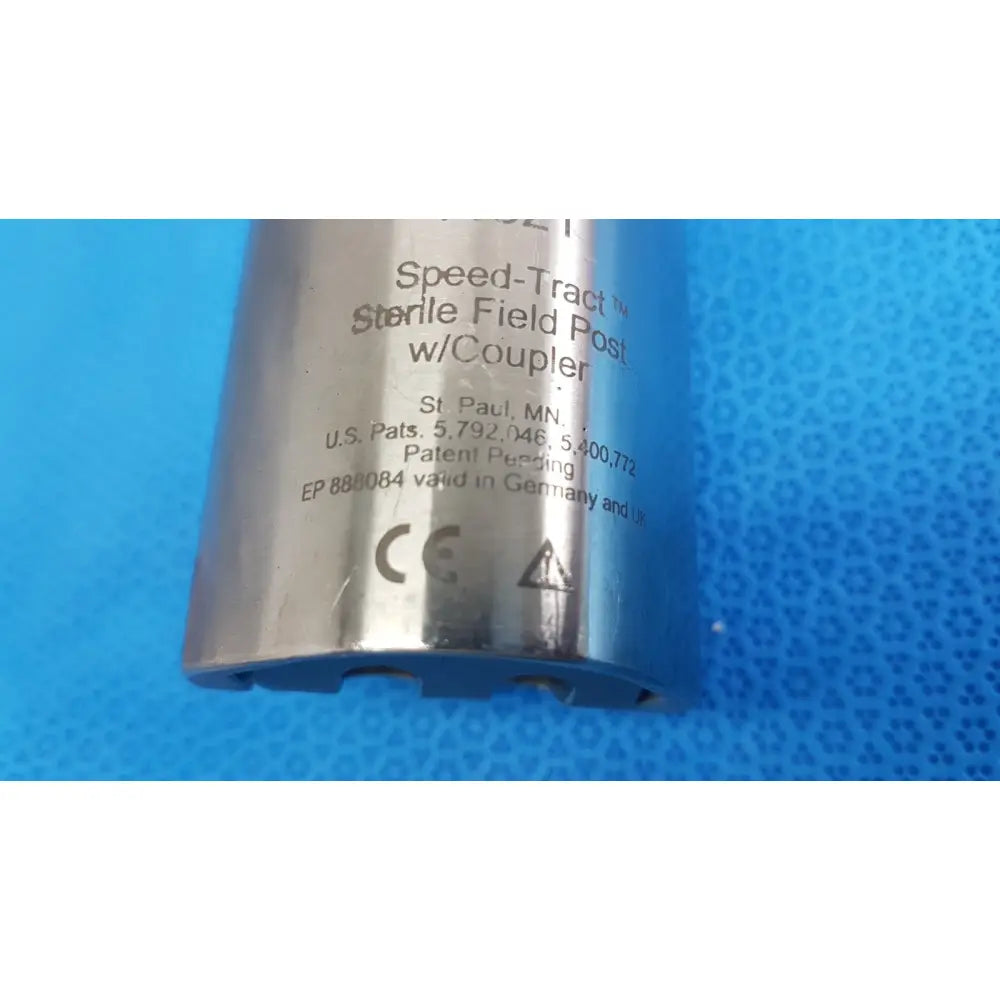 Silver metallic omni-tract 11321 speed-tract field post with coupler featuring engraved text and textured base