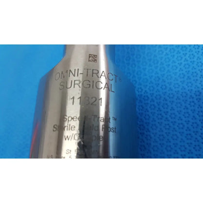 Silver metallic omni-tract speed-tract field post with engraved branding and serial number surgical instrument