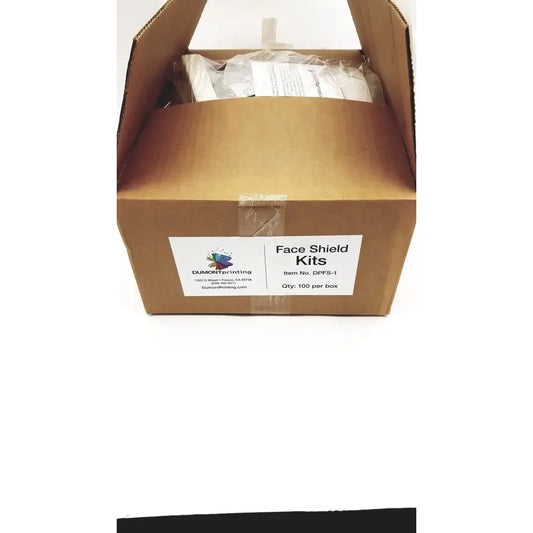 Reuse Medical One box of Dumont Printing Adjustable Face Shield Kits FS-1 - Qty 100 Per Box Face Shields, second-hand product photo 1