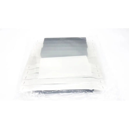 Set of five gray and white rectangular adhesive strips for open source face shield v4 braw foam packaging
