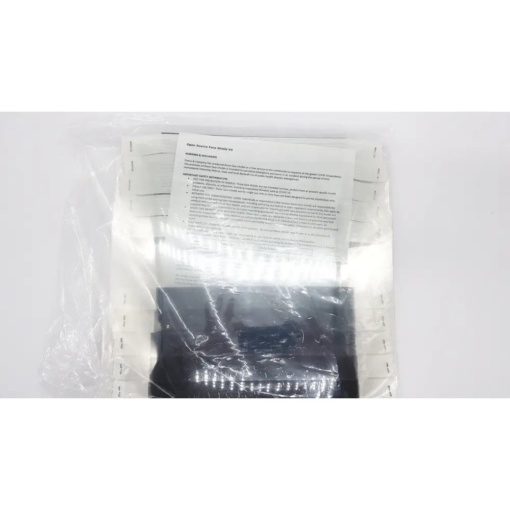 Black plastic open source face shield v4 braw with a clear transparent protective visor for face protection