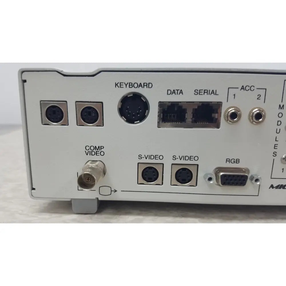 White optronics microcast 3ccd 1080p hd device back side showing usb ethernet s-video and rgb ports