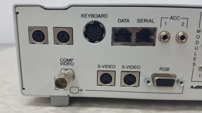 White optronics microcast 3ccd 1080p hd device back side showing usb ethernet s-video and rgb ports