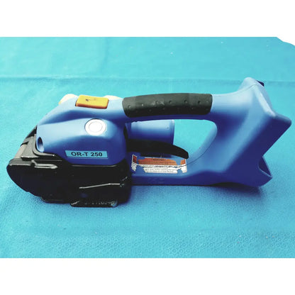 Blue plastic and black rubber-handled orgapack OR-T 250 battery operated cordless banding machine for reuse medical equipment