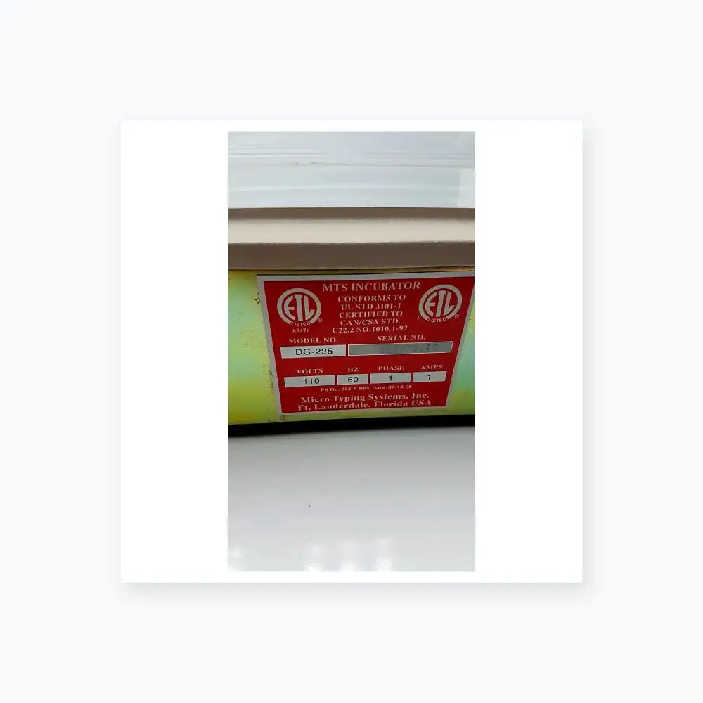 Ortho-Clinical Diagnostics DG-225 MTS Incubator Laboratory Incubator, second-hand product photo 7