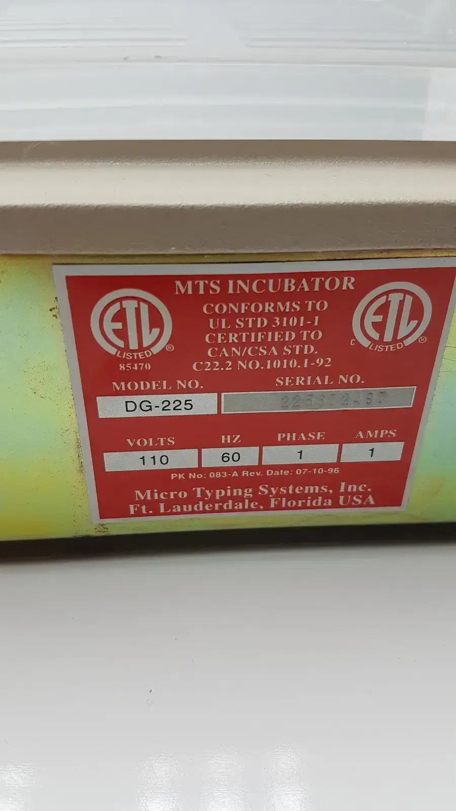 Ortho-Clinical Diagnostics DG-225 MTS Incubator Laboratory Incubator, second-hand product photo 7