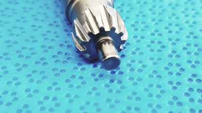 Silver metallic orthopedic drill chuck key with machined toothed exterior and cylindrical shaft for 3.8mm and 3.2mm pins