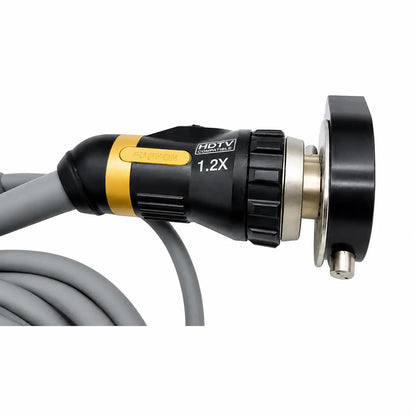 Black and gold fujinon 1.2x hdtv compatible autoclavable camera head with textured grip and metallic connector for otv-s7proh-hd-12e
