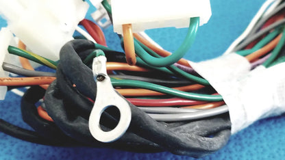 P10 103 multi-pin connectors wire harness cable with multicolored insulated wires white plastic connector and metal ring terminal