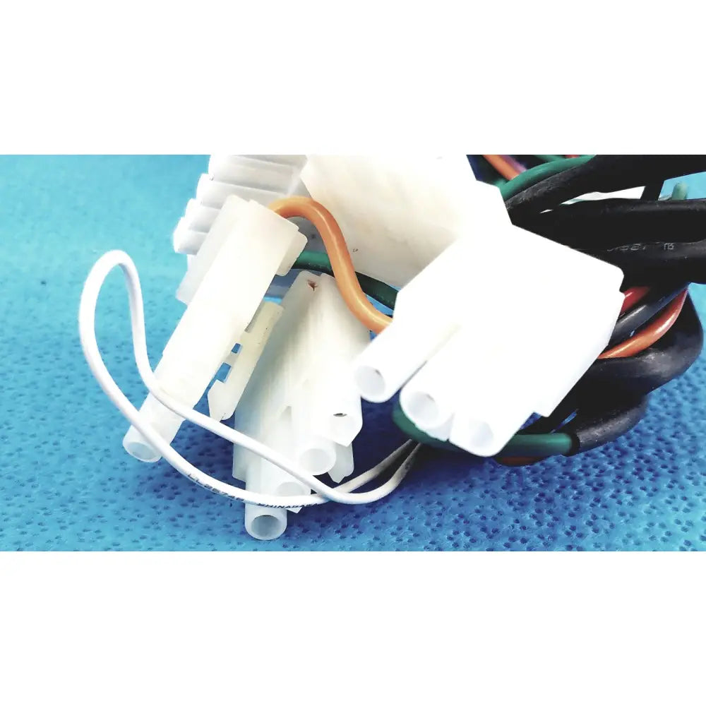 White plastic p10 103 multi-pin connectors wire harness cable with multiple colored wires bundled together