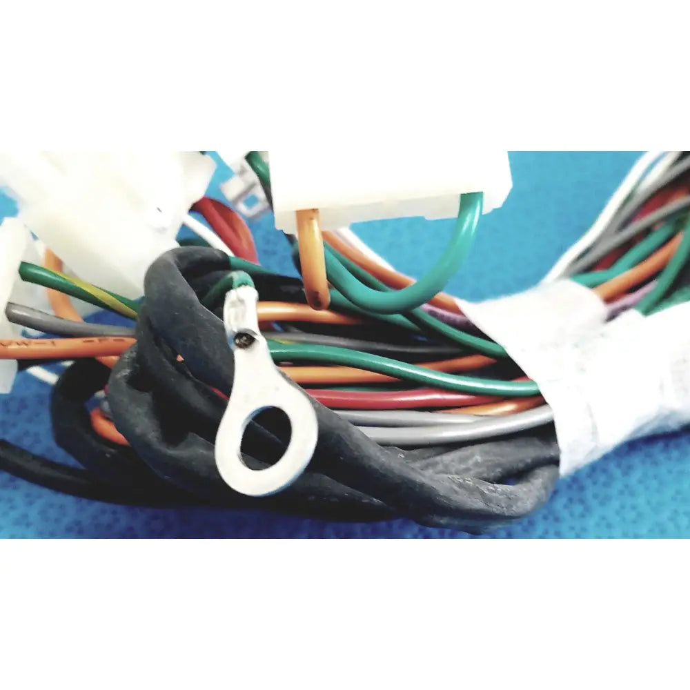P10 103 multi-pin connectors wire harness cable with multicolored insulated wires white plastic connector and metal ring terminal