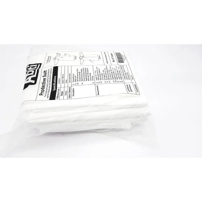 Pack of 10 white abiti level 2 isolation gown protective suits in clear packaging labeled with holti brand and specifications