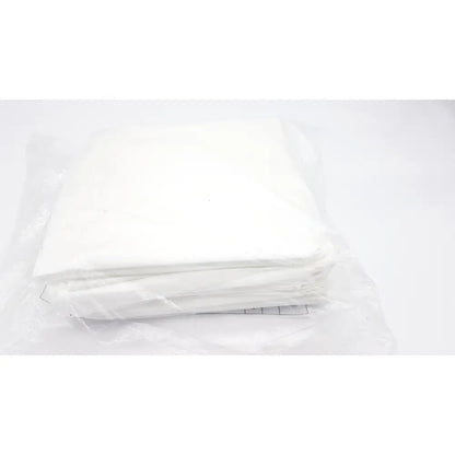 Stack of white folded abiti level 2 isolation gown protective suits in clear plastic packaging for medical use
