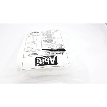 A black and white printed label on an abiti level 2 isolation gown protective suit pack of 10 aca20-45