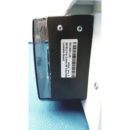 Black plastic lockable guard with clear cover and silver screws for 24mm tube on perkin elmer peri pump cjl8002