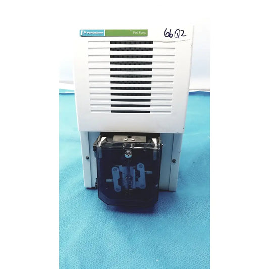 White perkin elmer peri pump cjl8002 with black vented grille and transparent fluid handling module in janus g3 workstation