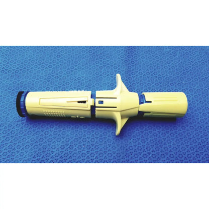 Yellow plastic surgical drill bit with blue accents and textured grip from persys medical nio adult simulation kit