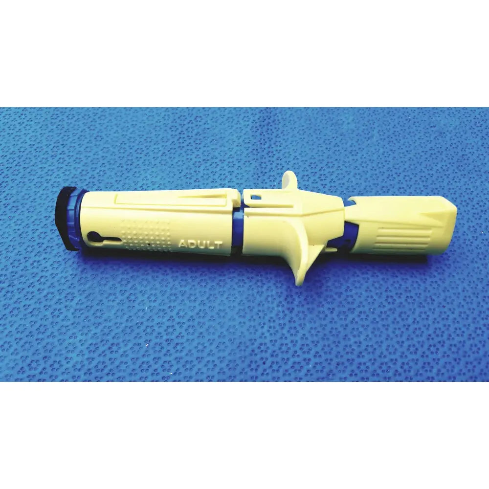Persys medical nio adult simulation kit showing yellow and blue plastic medical nio adult device with adult engraving