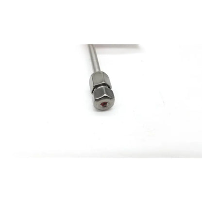 Silver metallic threaded pipe connector with hexagonal nuts and red tinted center hole for phenomenex 00f-4375-bo synergi 4u hydro rp 80a
