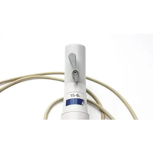 White cylindrical medical oxygen tank with gray valve and 15-6l label for philips 21390a compact linear array probe