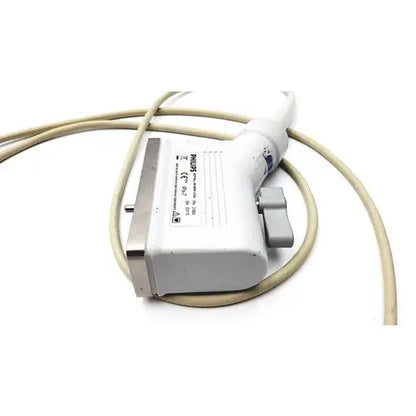 Philips 21390a compact linear array probe white transducer with beige cable and gray trigger button for ultrasound use