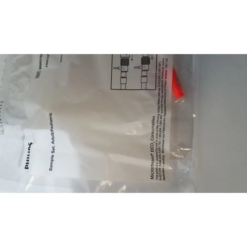 Philips 989803182911 microstream filterline set in clear plastic packaging for adult and pediatric etco2 monitoring