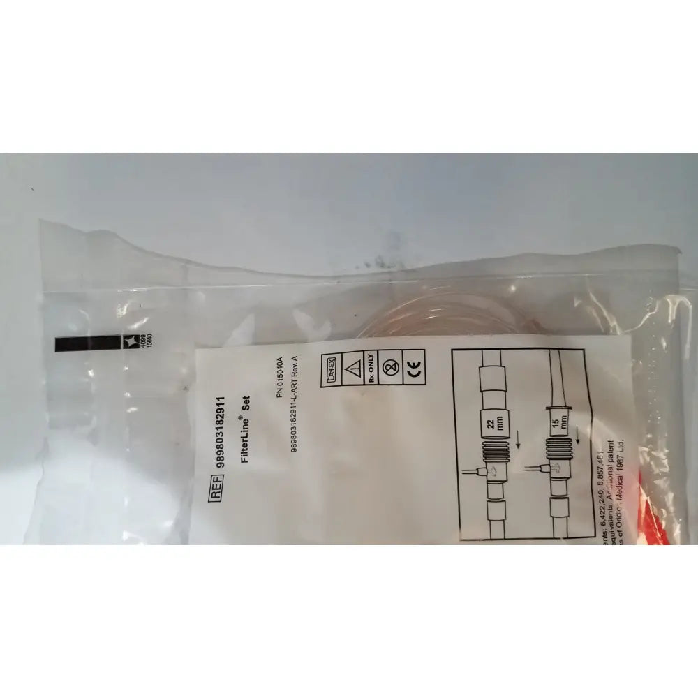 Clear plastic tubing in transparent bag with technical specifications for philips microstream filterline set adult pediatric