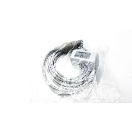 Philips advanced etco2 sensor medical cable with metallic connector and coiled gray tubing in clear plastic packaging