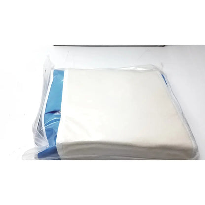 White rectangular cushion wrapped in clear plastic with blue fabric side for philips clear chest comfort band xl