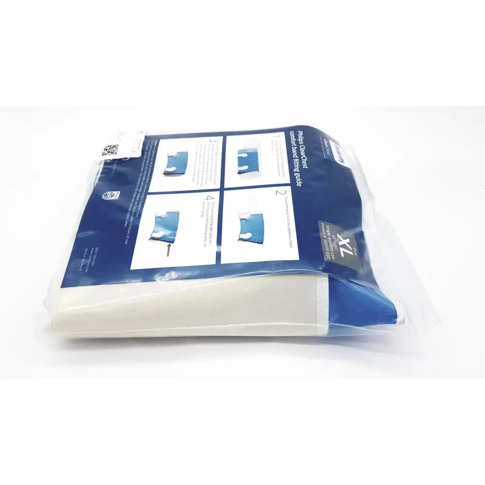 Philips clear chest comfort band xlarge in blue and white plastic with clear packaging for single patient use